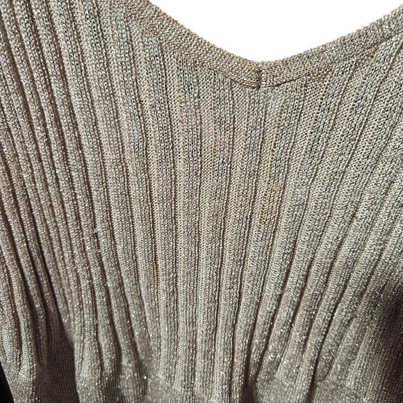 Michael Kors Gold Metallic Ribbed Knit Tank Top Womens Size L - Picture 2 of 4